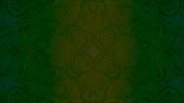 Abstract dark green pattern with symmetrical swirling designs