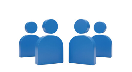 Group of five blue stylized people icons on white background