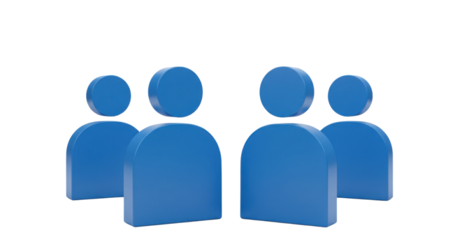 Group of Five Blue Minimalist 3D User Icons Isolated on White Background