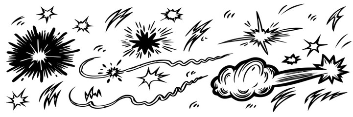 Obraz premium Hand-drawn Cartoon Explosion Effects: Stars, Bursts & Smoke