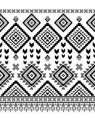 Fototapeta premium Southwest Native seamless pattern ethnic tribal Aztec geometric Navajo Native American fabric black and white design vector for textile print