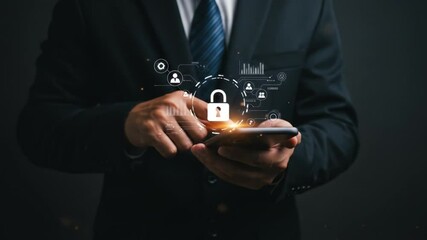 Business man using phone with security lock - Powered by Adobe