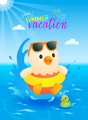Summer story of three cute animals: rabbit, bear, and chick