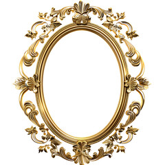 Ornate Gold Rococo Oval Frame; Luxury, Elegance, Vintage Design; Isolated on Black Background