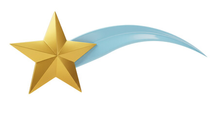 Golden star with blue tail on white background