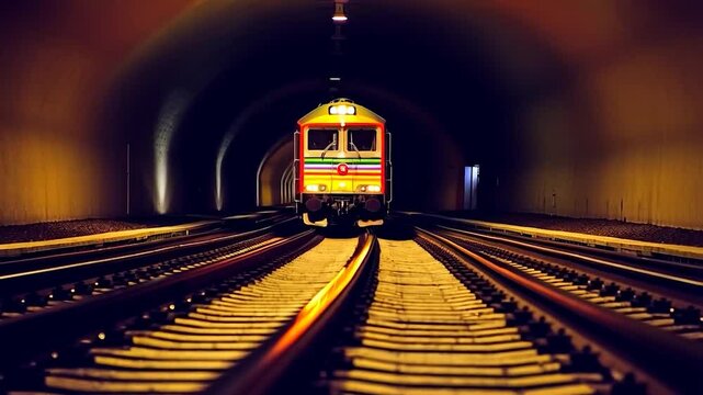 Train inside dark tunnel