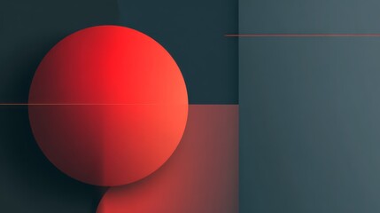 Minimalist background with a red sphere and simple geometric shapes, creating an elegant design for presentation or branding in dark gray tones. 