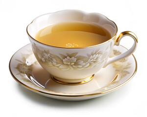 a delicate porcelain cup filled with freshly brewed white tea