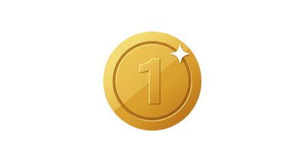 Golden coin with the number one and a star isolated PNG with Transparent Background