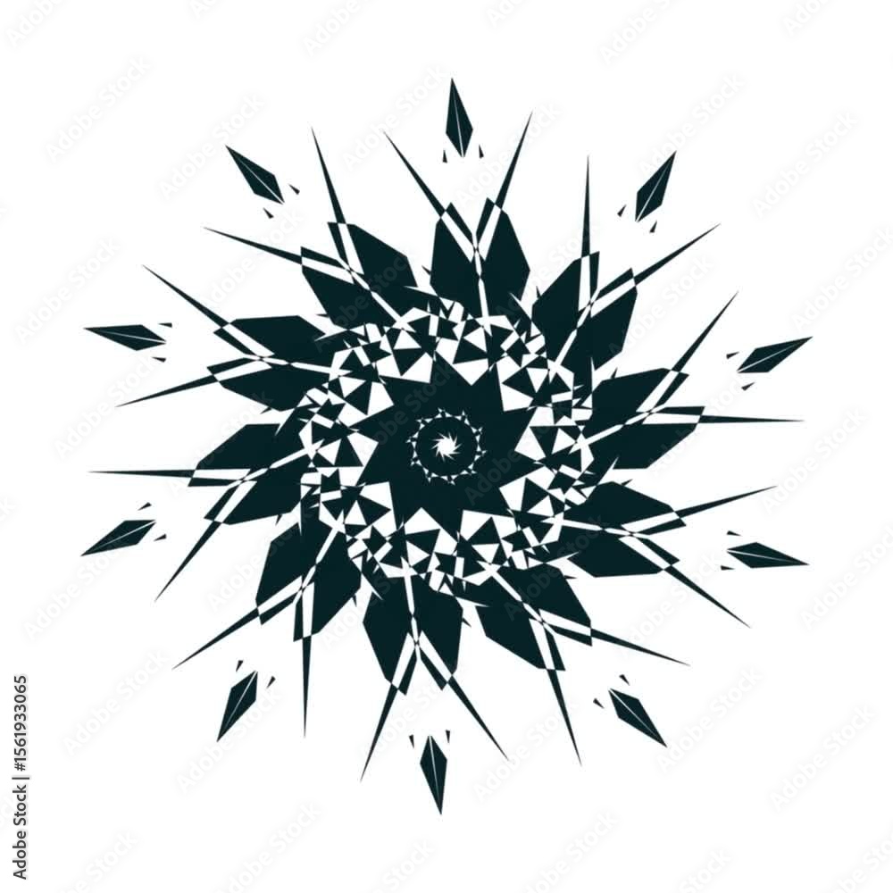 Poster vibrant geometric mandala radiates with a dazzling array of multi-colored patterns, creating a mesme
