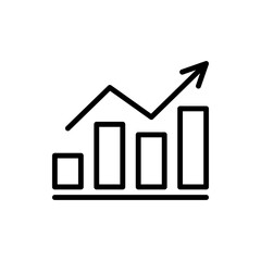 Graph growth with arrow up, line chart icon. Financial invest, increase, profit. Statistics and analytics. Vector flat illustration