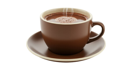 Steaming hot chocolate in a brown cup isolated on white background