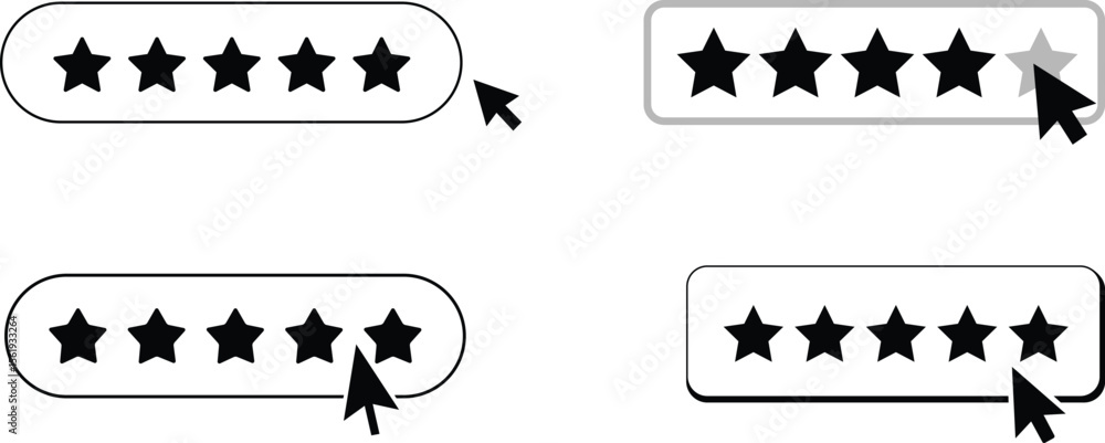 Poster rating stars and cursor illustrations for website feedback and customer satisfaction
