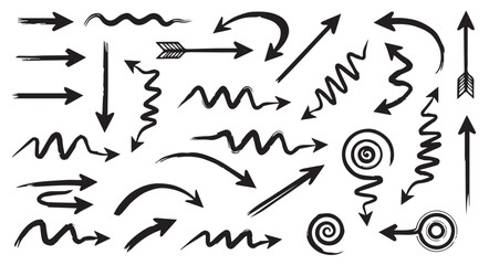 Set of grunge hand drawn arrows isolated on white background