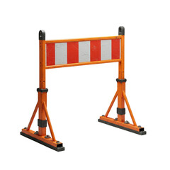Fototapeta premium Construction barrier with orange and white stripes on white background isolate 