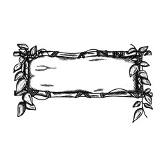 Hand-drawn vintage-style wooden sign frame illustration in engraved sketch outline technique.