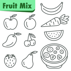 Fruit mix thin line icon set. Icons used for healthy eating, dieting, and cooking websites.
