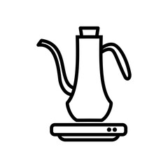 細口タイプの電気ケトルを描いたベクター線画アイコン（スタイリッシュ・白背景）