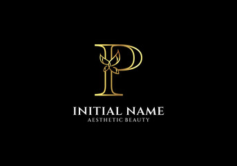 Initial P Letter Logo Design with Butterfly or Leaf Element
