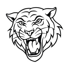 snarling tiger head outline in aggressive mascot style version one on white background Vector illustration