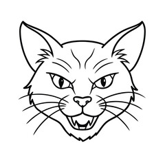 aggressive cat head line drawing with narrowed eyes version one on white background Vector illustration