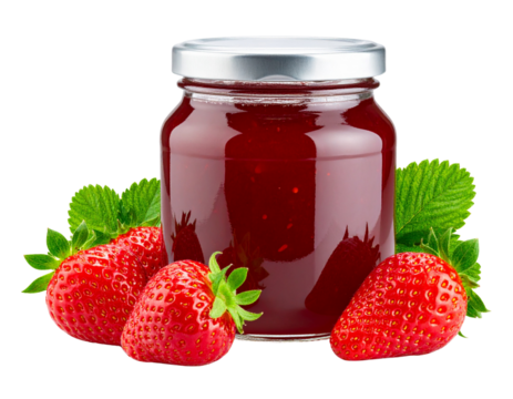 Jar of Strawberry Jam with Whole Berries – Transparent Background PNG Isolated