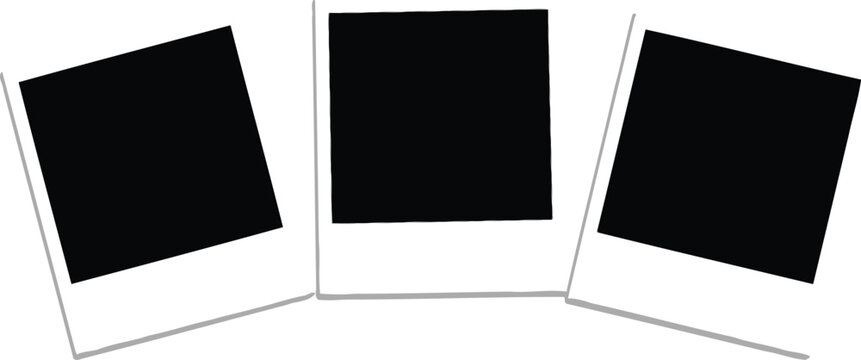 Vector art of three blank polaroid frames are arranged diagonally on a white background, isolated on white background