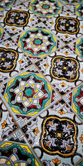 Portuguese azulejo tiles, mexican talavera, italian spanish majolica. Vintage tiled floor print for ceramic or fabric design.