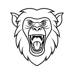 angry baboon head sketch with open mouth and facial details version one on white background Vector illustration