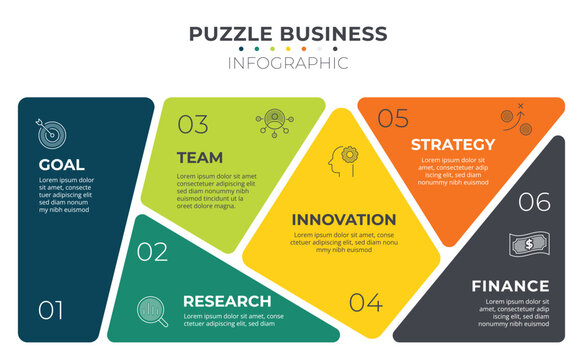 Puzzle business infographic template 6 choice.
