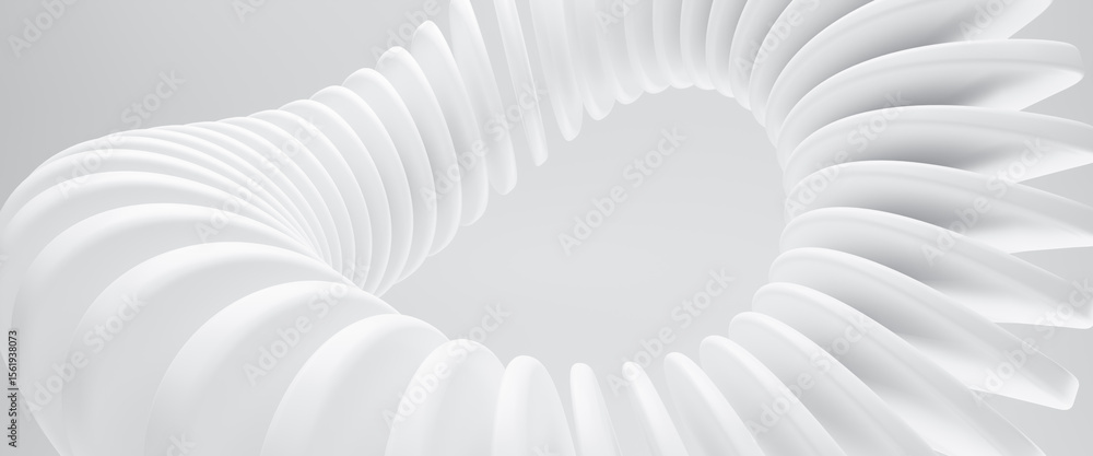 Fototapete Abstract 3d background with round cylinder shapes smooth, Abstract white curving architectural design. Visual element for banner header poster or cover. 3d rendering illustration for graphic design