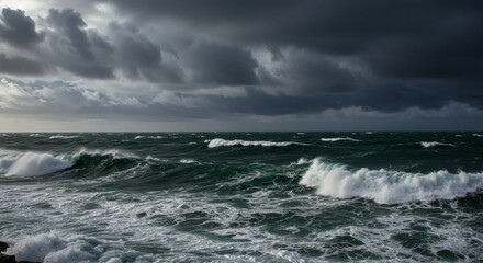 Fototapeta premium Storm Surge Wild Waves Under a Brooding Sky.