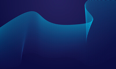 Abstract glowing wave lines on dark blue background. Dynamic wave line pattern.