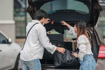Asian Couple Preparing for Picnic