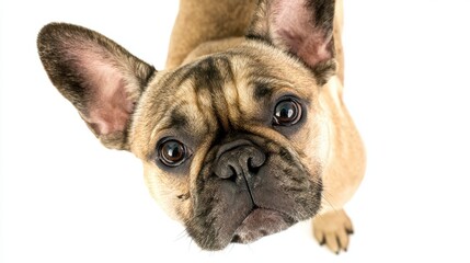 Obraz premium Curious French Bulldog with Playful Expression and Close-Up View Against a White Background