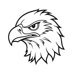 angry hawk head in detailed outline with feather texture version two on white background Vector illustration