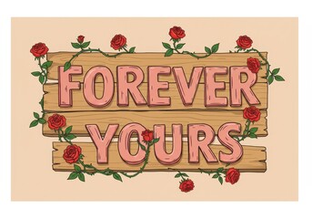 Forever yours - wooden sign with roses