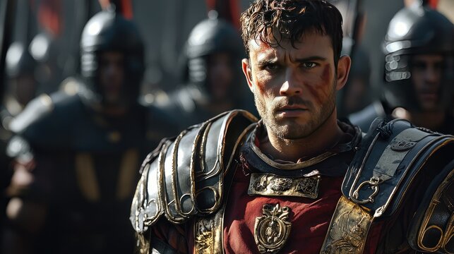A man in ancient roman armor.