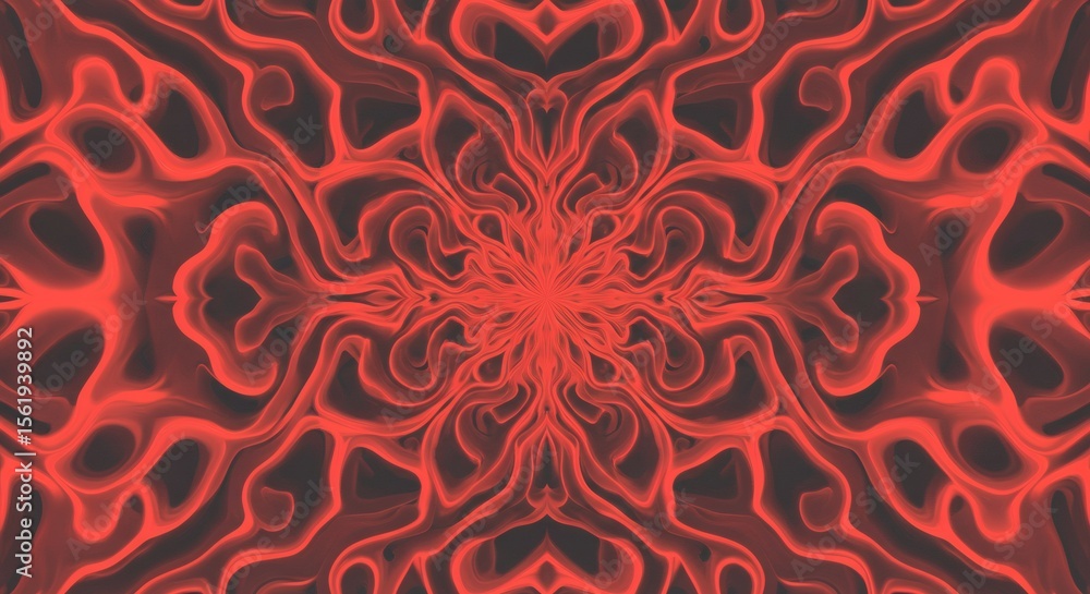 Poster fiery kaleidoscope intricate red design on dark with abstract flames pattern.