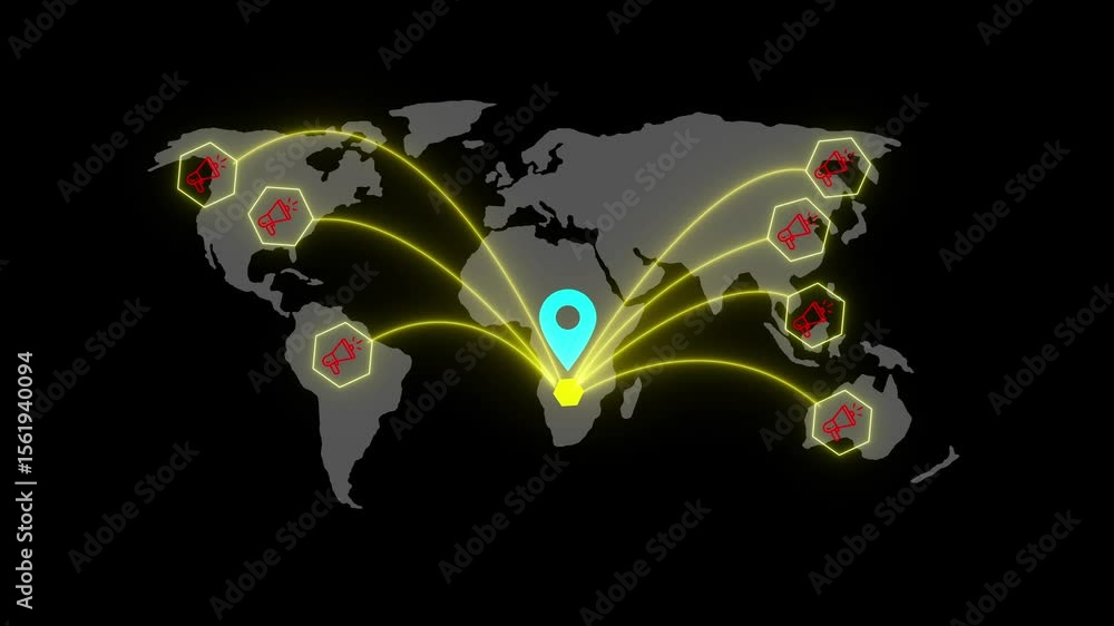 Poster globally business networking marketing concept animated geolocation maps. world map with global tech