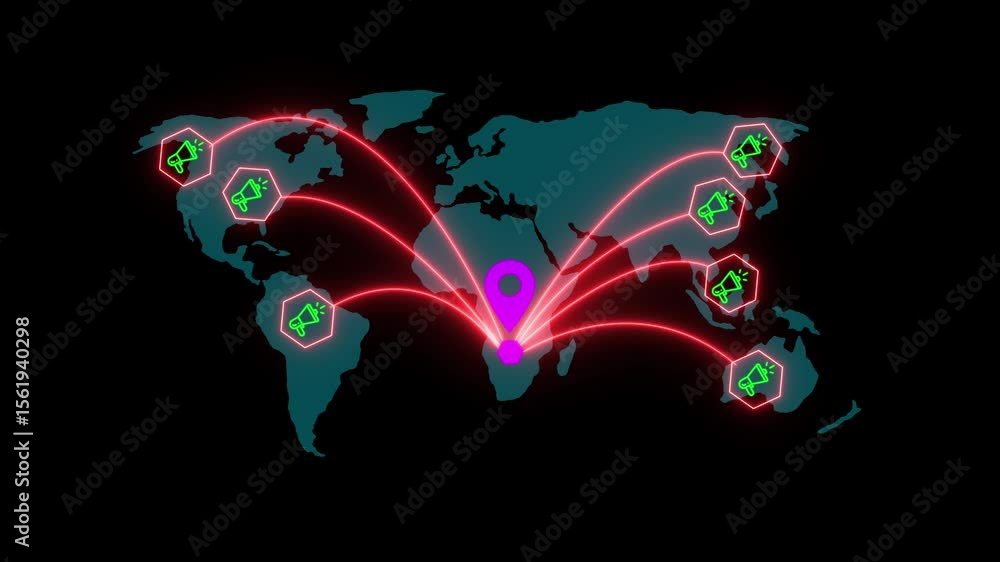 Poster globally business networking marketing concept animated geolocation maps. world map with global tech