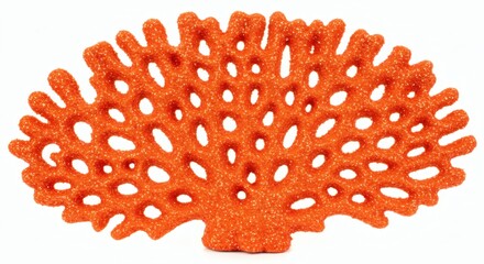 Orange coral ornament isolated on white Summer aquatic decor.