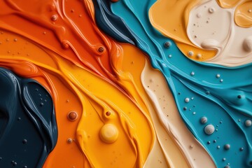 Abstract colorful liquid paint flows with vibrant textures and spheres