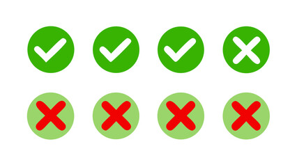 Green Checkmarks and Red Crosses Simple Approval and Rejection Icons