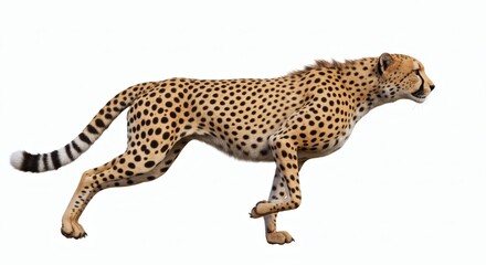 Swift Cheetah Graceful Hunter in Motion with Cutout on White.