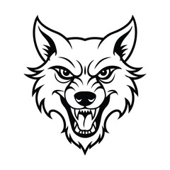 angry wolf head in classic tattoo style contour design version one on white background Vector illustration