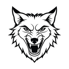 angry wolf head in classic tattoo style contour design on white background Vector illustration