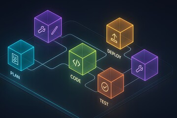 SDLC Holographic Dashboard Display with Software Development Lifecycle Visualization for Tech Presentations