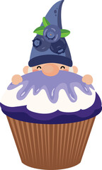 Adorable Gnome Peeking from a Blueberry Cupcake