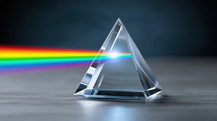 Prism dispersing light into a vibrant rainbow spectrum.